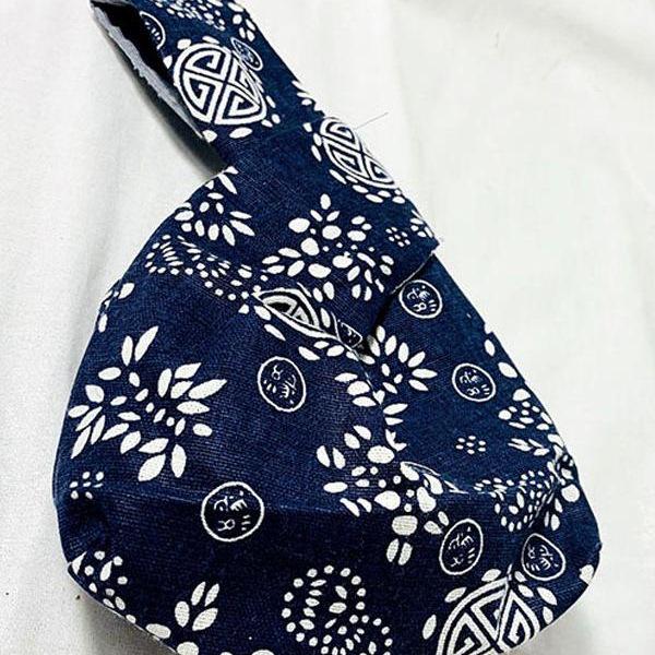 Canvas Wristlet Tote Handbag - Cotton Linen Clutch and Phone Pouch in Japanese Style