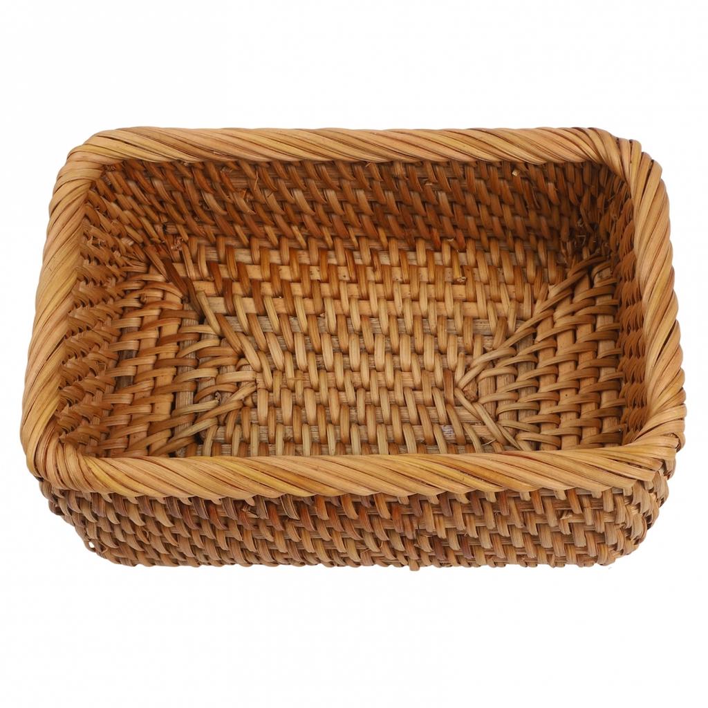 Rattan Hand Woven Square Storage Basket for Fruits and Office Supplies