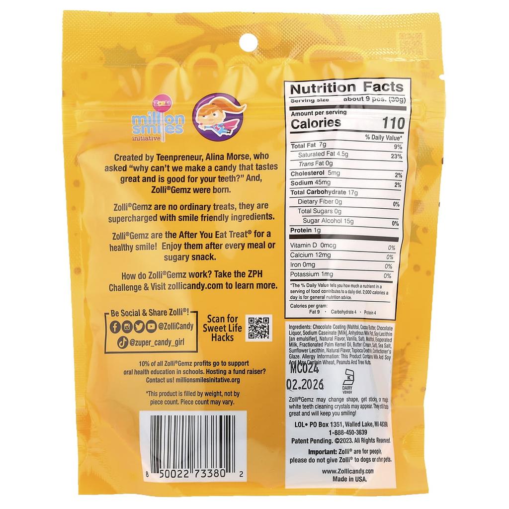 Zollipops Zolli Gemz®, Milk Chocolate Covered Caramel, 3 Oz (85 G)