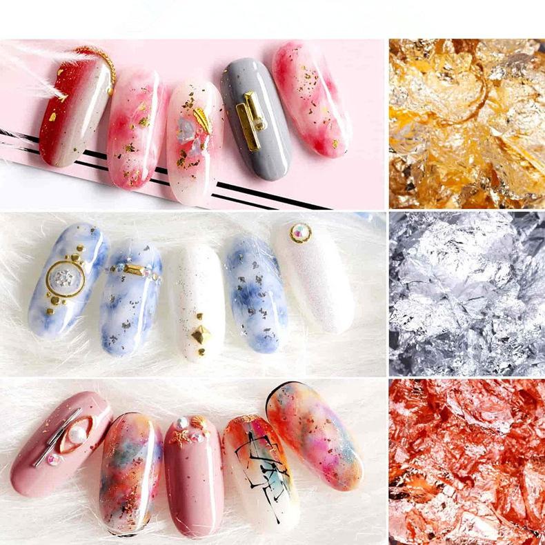 1Box Gold Silver Irregular Nail Art Foil Paper Glitter Gold Leaf Flakes Nail Art Sequin Foil Paper Fragments DIY Manicure Decora