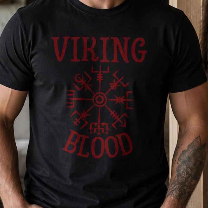 Viking Men T Shirts Norse Mythology Tops Viking Blood Cotton Tees