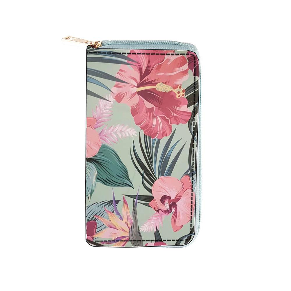 Green Plant Flower Wallet Digital Zipper Wallet, Women's Wallet