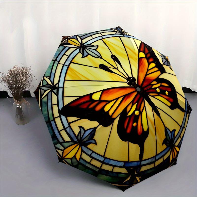 Stained Butterfly Window Panel - Vibrant Artwork for Home DecorUmbrella, Portable 3-Fold Compact Umbrella,Christmas Gift ES534