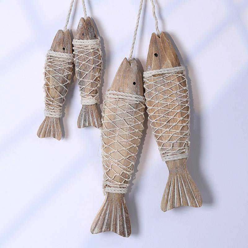 Handmade Vintage Woodfish Wall Decor 1Pcs Mediterranean Coastal Nautical Theme
