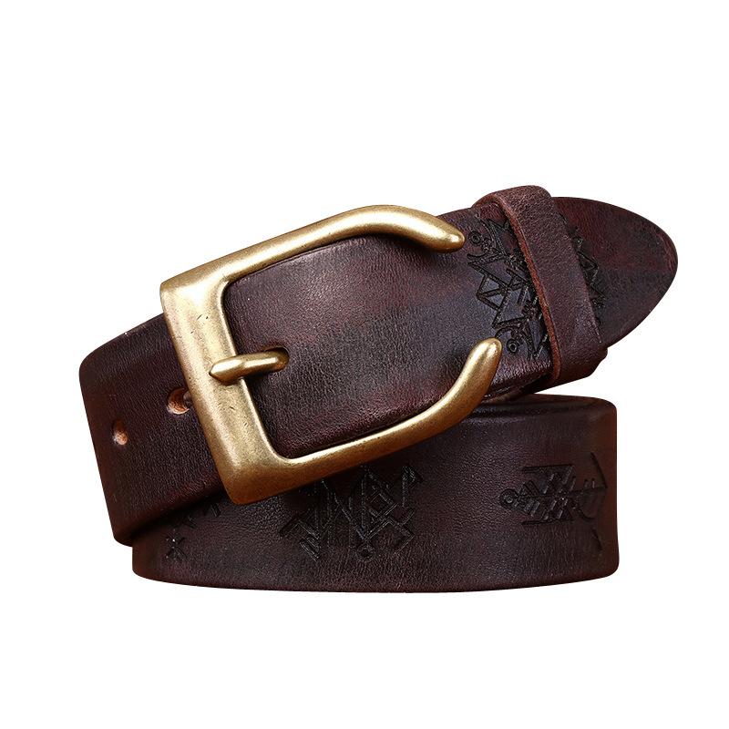 Cintura da Uomo Ispessita Vera Pelle Conciata al Vegetale Pieno Fiore Pelle Bovina Retrò Personalità Trendy Intagliata Versatile Cintura per Jeans da Uomo