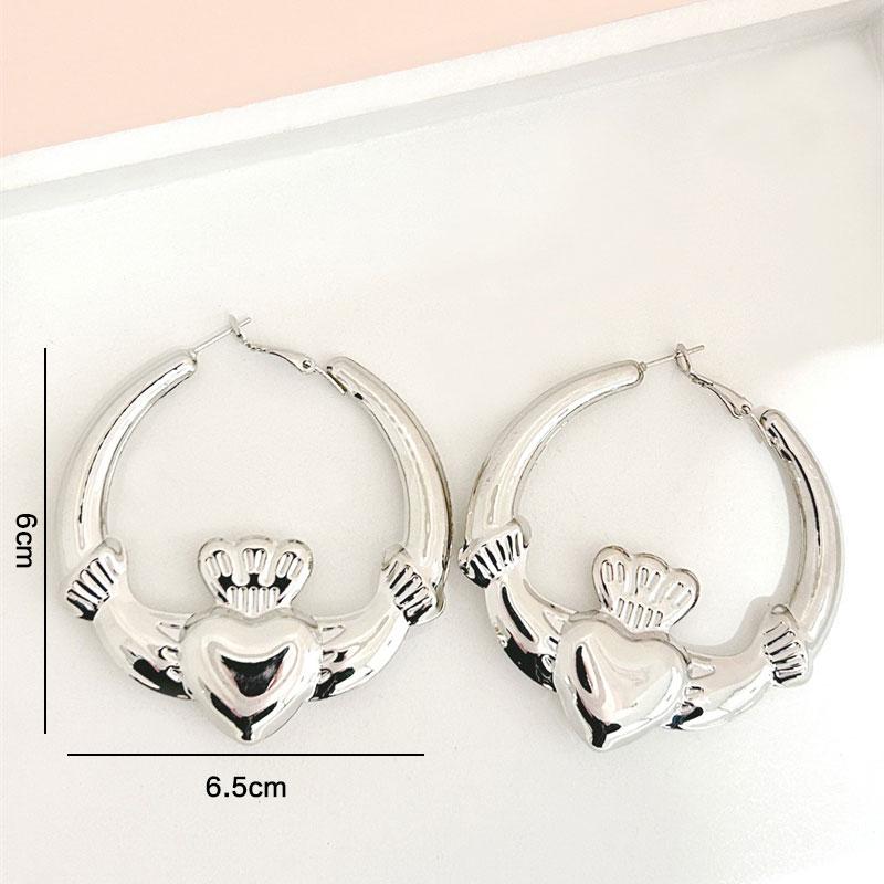 Große, klobige Claddagh-Creolen für Damen Starke Herzohrringe Valentinstagsgeschenk Süßer Statement-Schmuck Neu 2025
