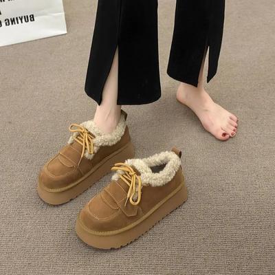 Mode 2024 Neue Schnürstiefel mit flachem Absatz Australien Winterschuhe für Damen Plüsch Runde Zehenstiefel Damen Fell Lolita Gummi Damen 35-40