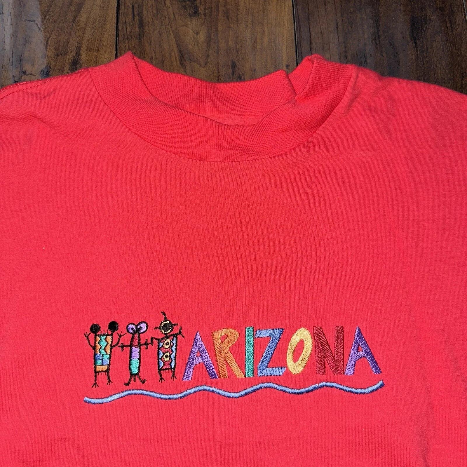

Arizona Vintage T Shirt 90s Red Abstract Fun Embroidery Travel Music Rap Band L