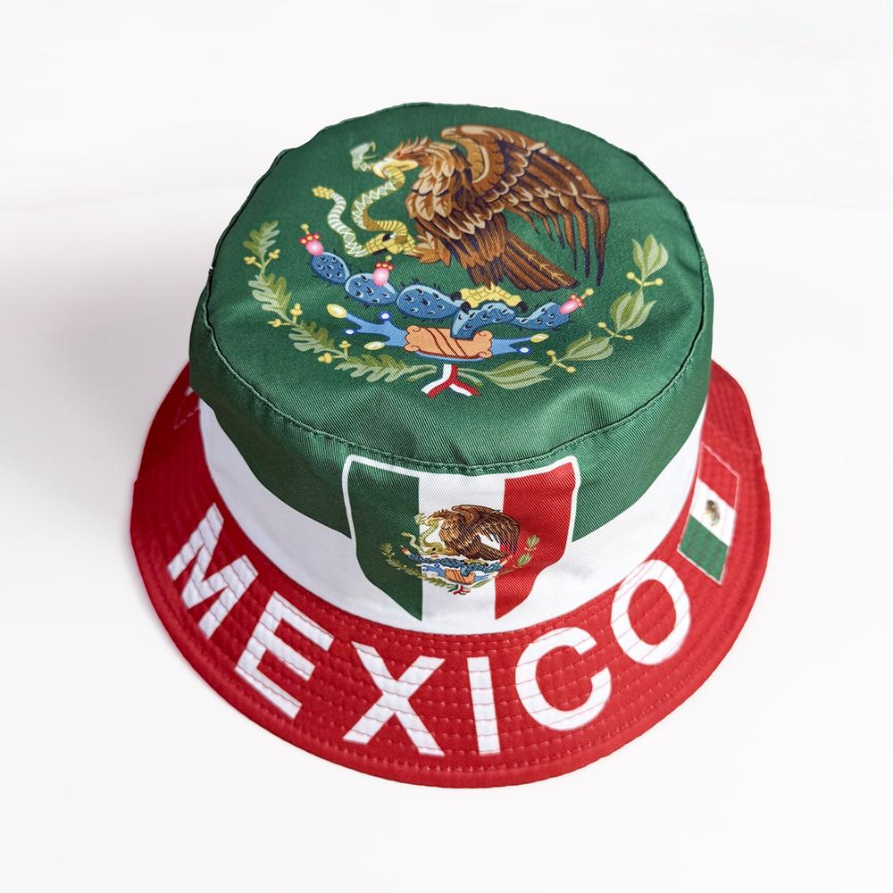 Mexico Flag Emblem Bucket Hat Verde Blanco Rojo Mexican Culture Unisex Summer Sun Hat Patriotic Fiesta Soccer Fan Accessory