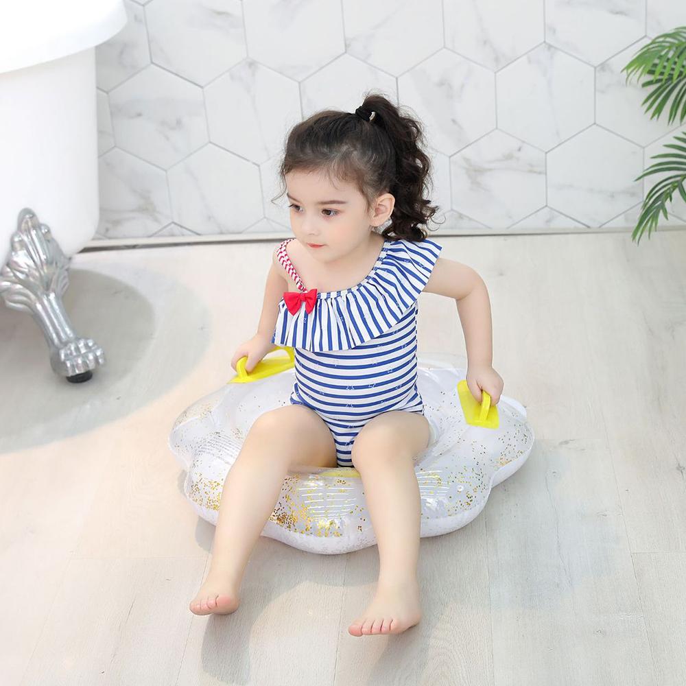 Toddler Inflatable Swim Seat Float with Glitter, Kids Pool Ring with Handles, Anti-Flip Baby Swimming Float