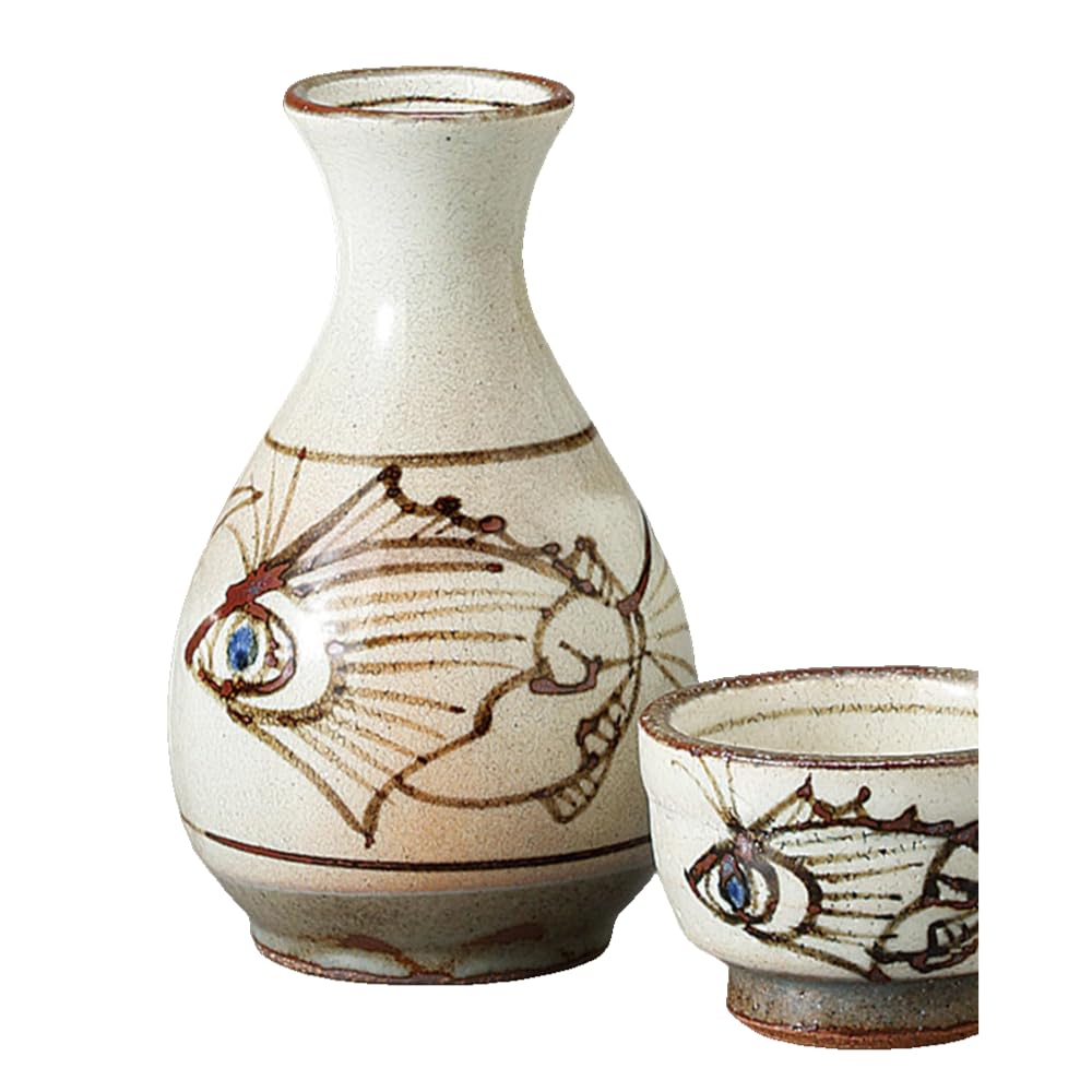 

Sake Tokkuri and Ochoko Diameter x Height Arabesque Fish Size Mino Suitable for Hot Cold and Japanese Sake Ale-net Set, (Cupcake) Set, 340ml, 8.5cm