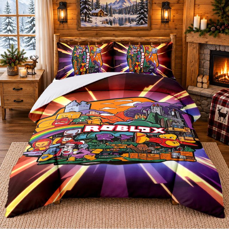 Roblox Pattern Bedding 3Pcs Set Bed Sheet And Pillowcases For Indoor Bedroom