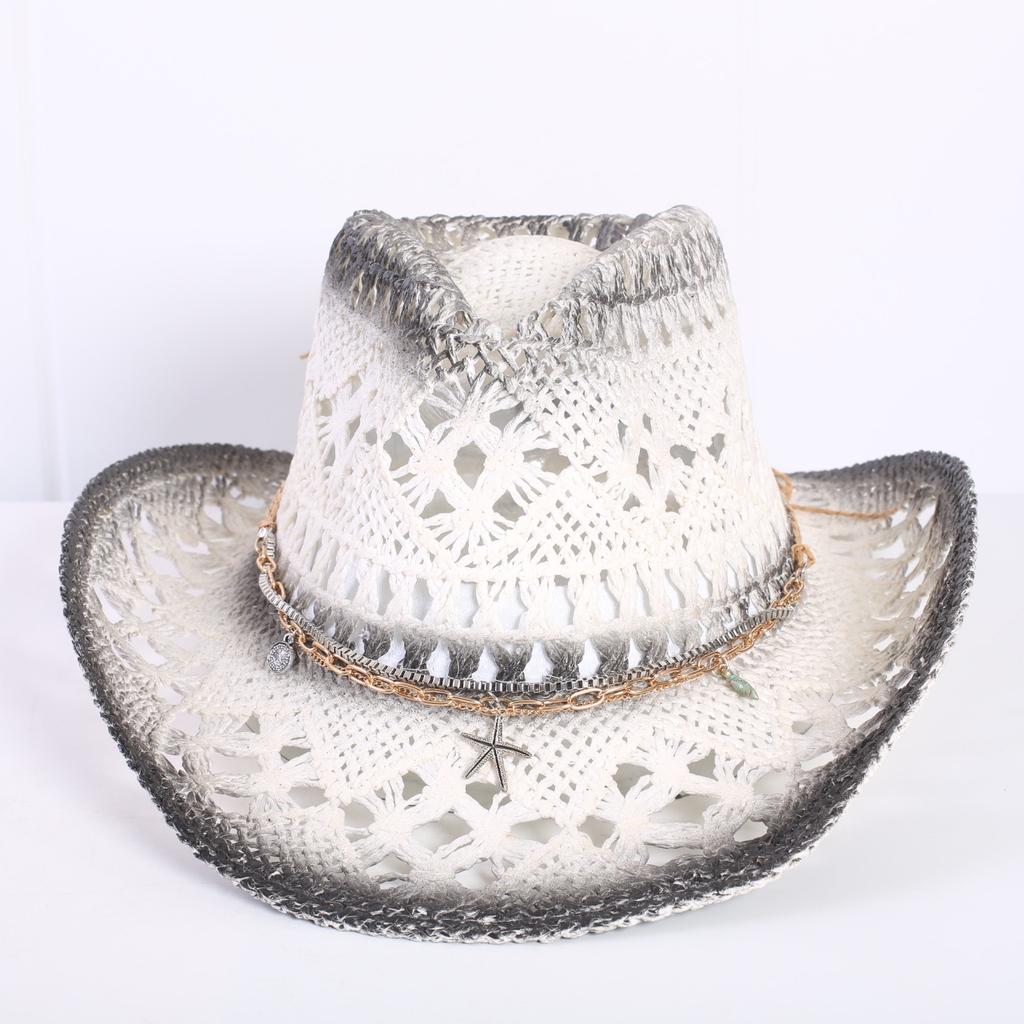 Popular European and American Classic Hollow Western Cowboy Hat Men's and Women's Fashion Vacation Breathable Sunshade Straw Hat