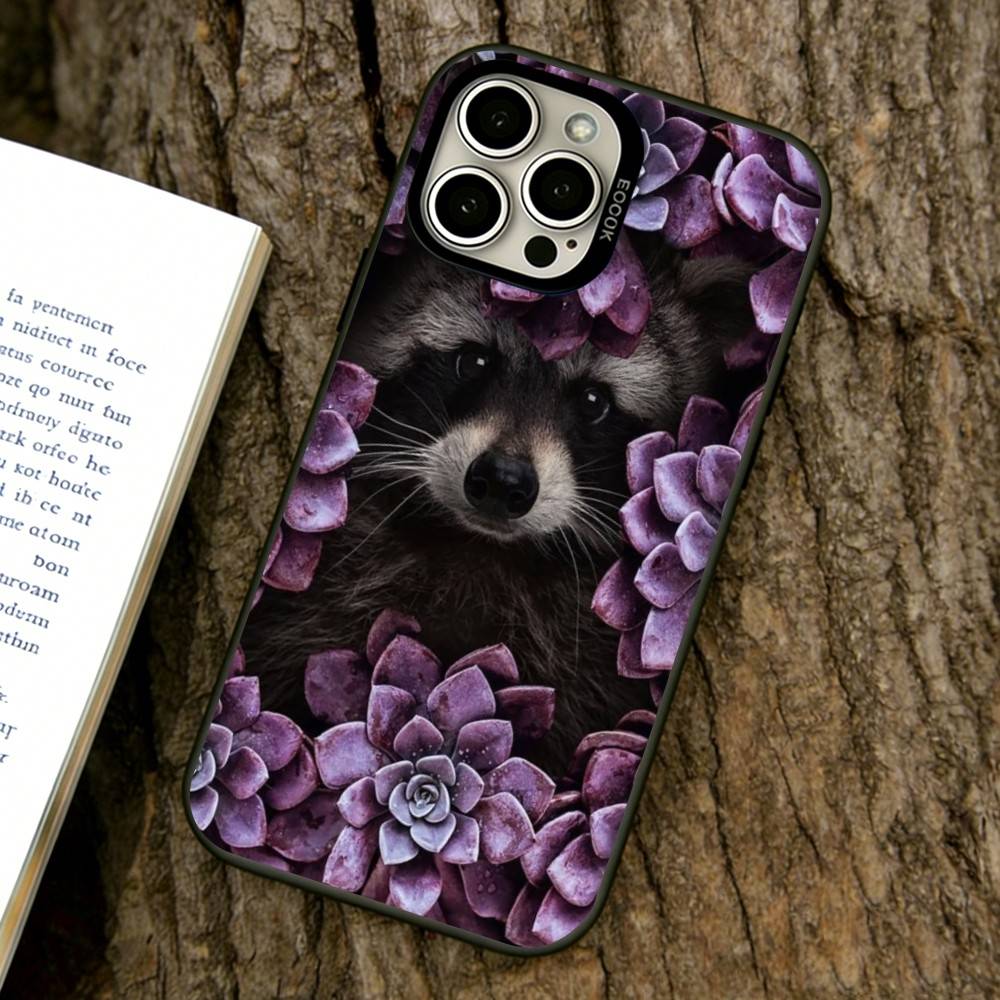 Cute Raccoon Phone Case For iPhone 17,16,15,14,13,12,11 Plus,Pro Max,XS,Colored Silver Plated Inside Cover