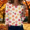 Women's Fashion Casual Three-Quarter Sleeve Round Neck Top with Leaf Print