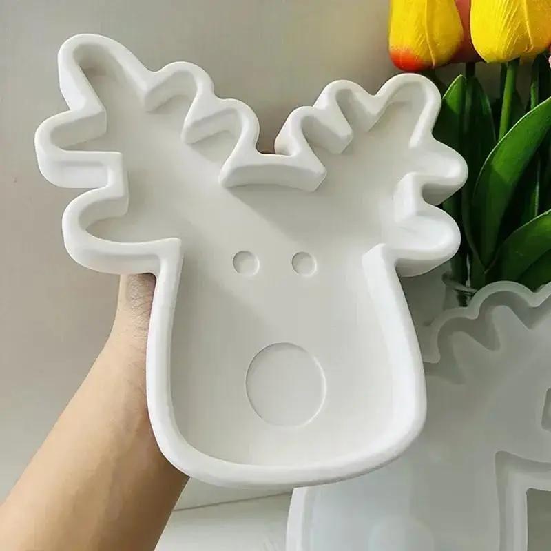 Christmas Series Style Handmade Creative Shape Elk Tray Silicone Mold Cute Deer Head Nut Storage Tray Cement Mold Home Decor