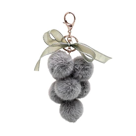 Plush Grape Decorative Pendant Keychain for Handbags, Fuzzy Cluster Bag Charm with Decoration Bow, Fluffy Ball Keyring Backpacks and Purses
