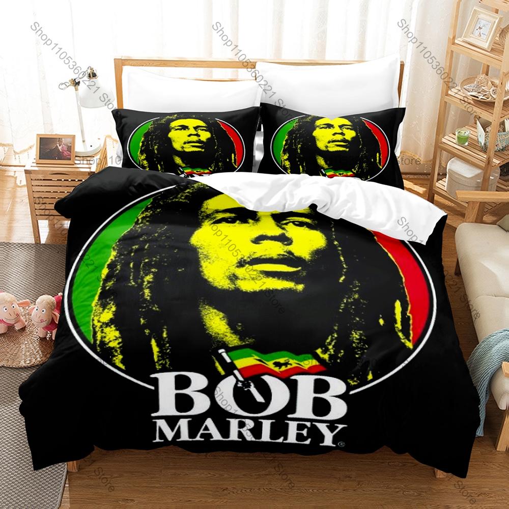 Jamaican Reggae Bob Marley Lion Bedding Set 3 Pieces Vintage Art Print Duvet Cover Set with 2 Pillowcases for Fans