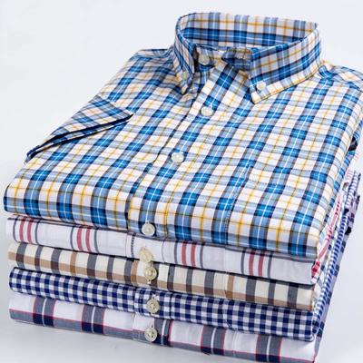 Cămașă de vară în carouri cu mânecă scurtă, modă, bumbac pur, cămașă casual, tineri, urban, business, top larg din bumbac pentru bărbați