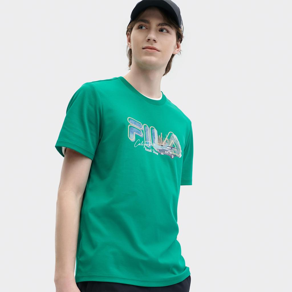 Fila Heritage SS24 Cool And Dry Basic Casual Knit Crew Neck Short Sleeve T-Shirt Men Tops Wanzong-Green F11M428125FGN