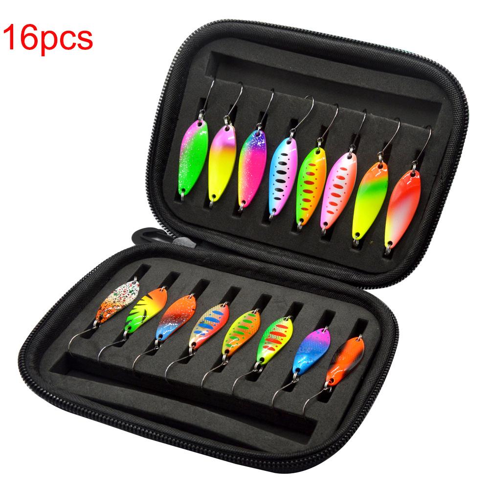 16 pcs Set Metal Fishing Spoons Lures Baits Set for Casting Spinner Fishing Bait with Storage Bag Case For Outdoor Fishing