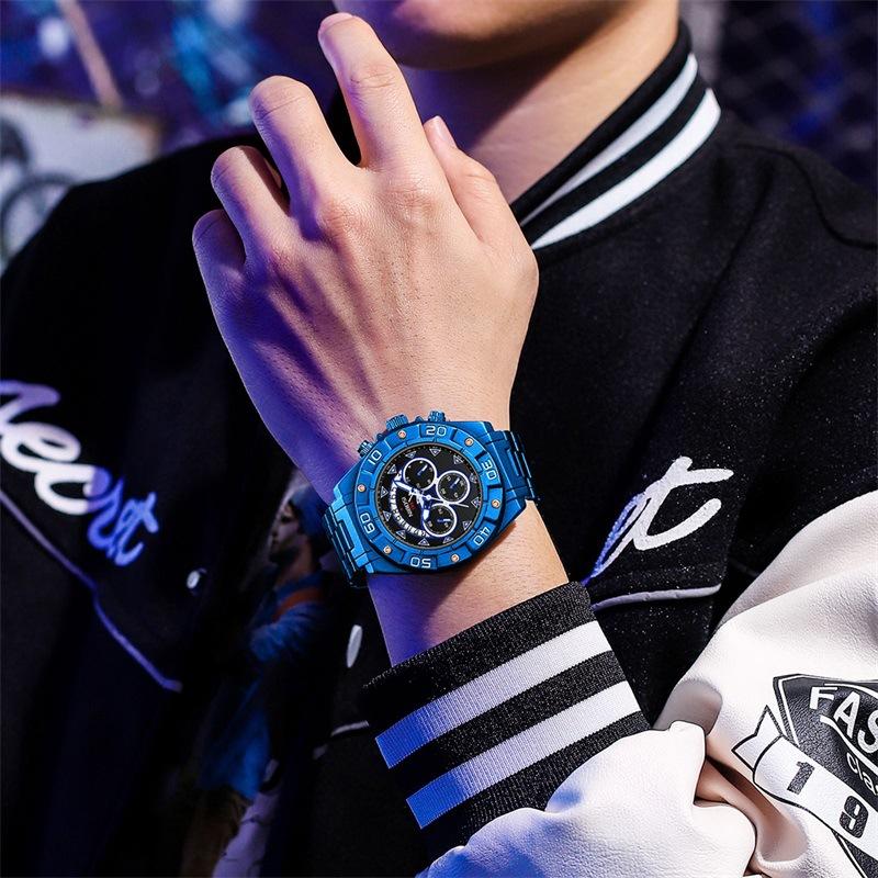 Men'S Watch, Multi-Function Three-Eye Six-Pin, Mineral Glass Mirror Quartz Watch