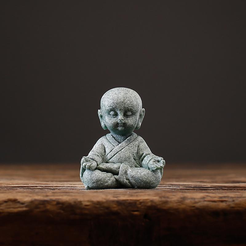 

Small size green sand and stone tea pet four no small monks creating scenery fish tank tea ceremony crafts ornaments