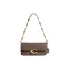 IDOL 23 Simple Magnetic Buckle Opening and Closing Flip Chain Cow Leather Baguette Bag Handbag Shoulder Bag Medium Size Women's Dark Stone Gray