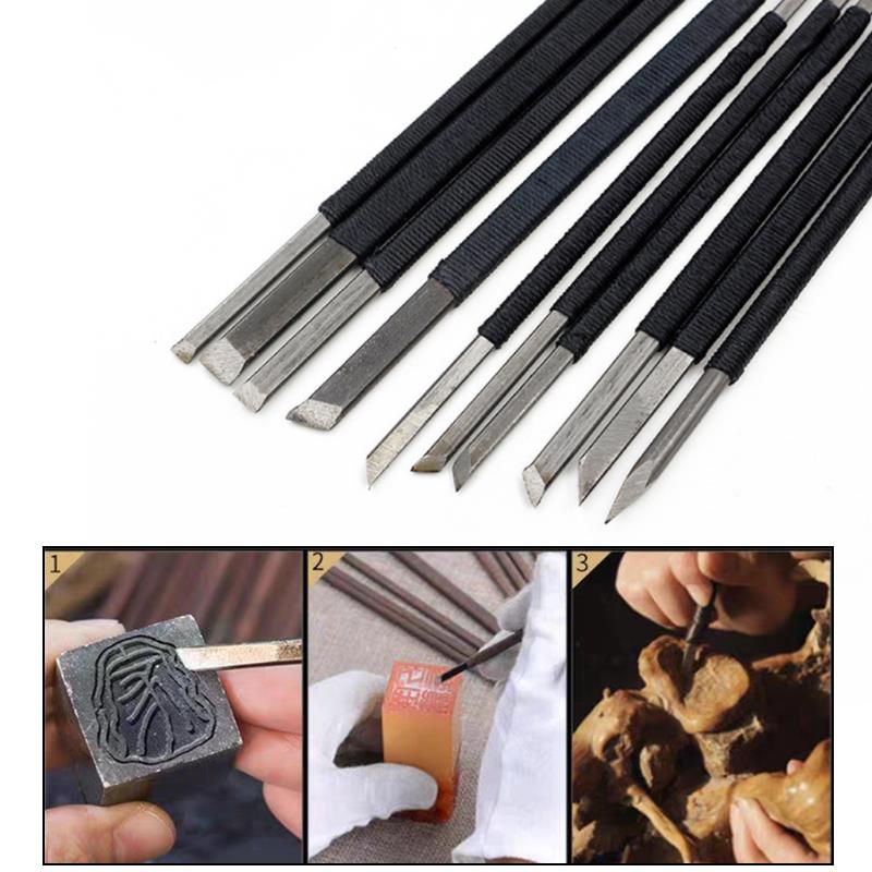 10pcs/set Wood Handle Wood Carving Chisel Tools Set Cutter Wood Carving Knife Set Woodworking Engraving Carving Hand Tool Kit