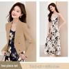 Women's Petite Slim Fit Color Block Suit Set - Light Luxury Style, Flattering Double-Breasted Short Blazer, Professional Wear.