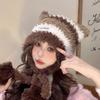 Cute lamb warm hat women's autumn and winter cold-proof plush knitted ear hat outdoor pullover hat