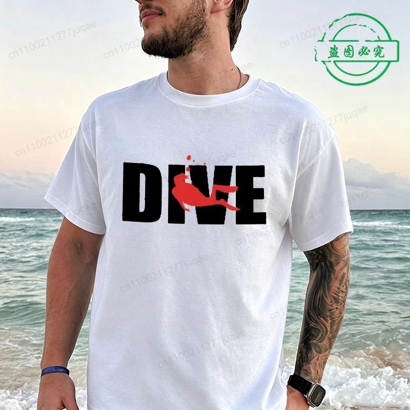 Minimal Dive Letter Red Diver Print Tshirt Unisex Unisex Simple Scuba Diving Tee Tops Beach Vacation Casual Shirts For Ocean Lovers