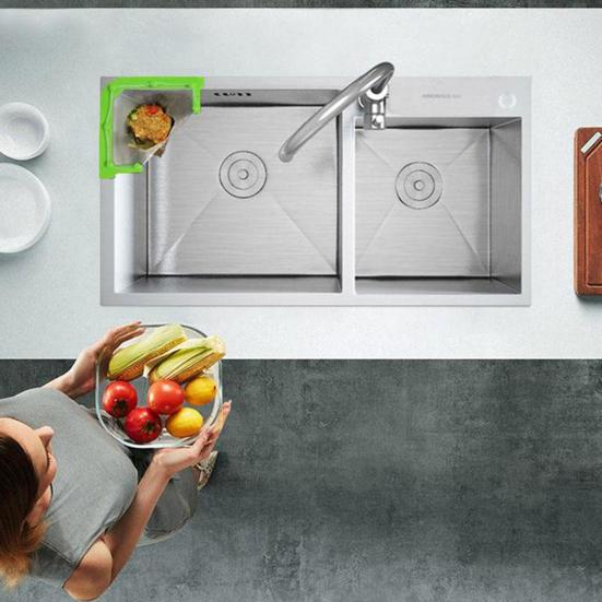 Triangel Köksfilterpåse Diskbänk Avloppskorg Förvaring Sil Organizer Rack