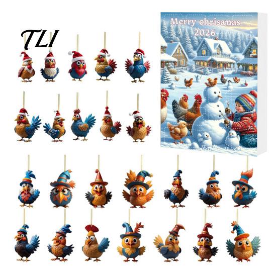 Scatola Regalo Conto alla Rovescia per le Feste 2026 per Bambini Adulti Calendari dell'Avvento Pollo 2025, 24 Giorni Ornamento Animale Piatto 2D Divertimento di Natale Bomboniere per Feste Calza