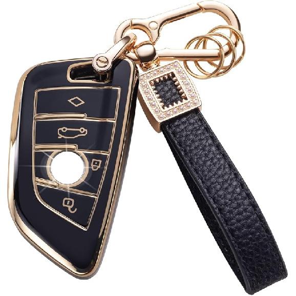 for Toyota Key Fob Cover with Leather Lanyard, Car Key Fob Case Compatible with 2018- Camry RAV4 Highlander Avalon C-HR Prius Corolla GT86 Smart Key