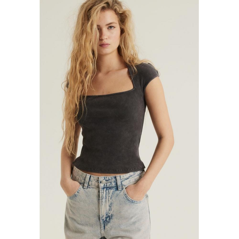 

Топ HM с короткими рукавами, темно-серый, мытый