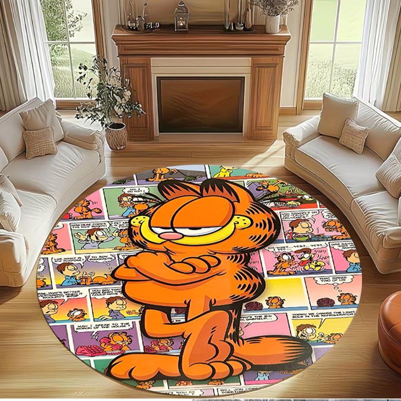 Garfield Baskılı Yuvarlak Halı, Yıkanabilir Zemin Halısı, Giriş Holü Yurt Çamaşır Odası Ofis Çalışma Odası İçin, Ev Dekorasyonu Doğum Günü Noel Hediyesi