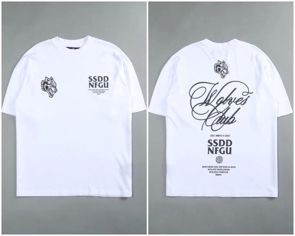 Darc Sport Wolves Club 230g Fitness Running Men T-Shirt American Couple Tee Graphic Printing Cotton Crew Neck Men CBUM GYM Tops