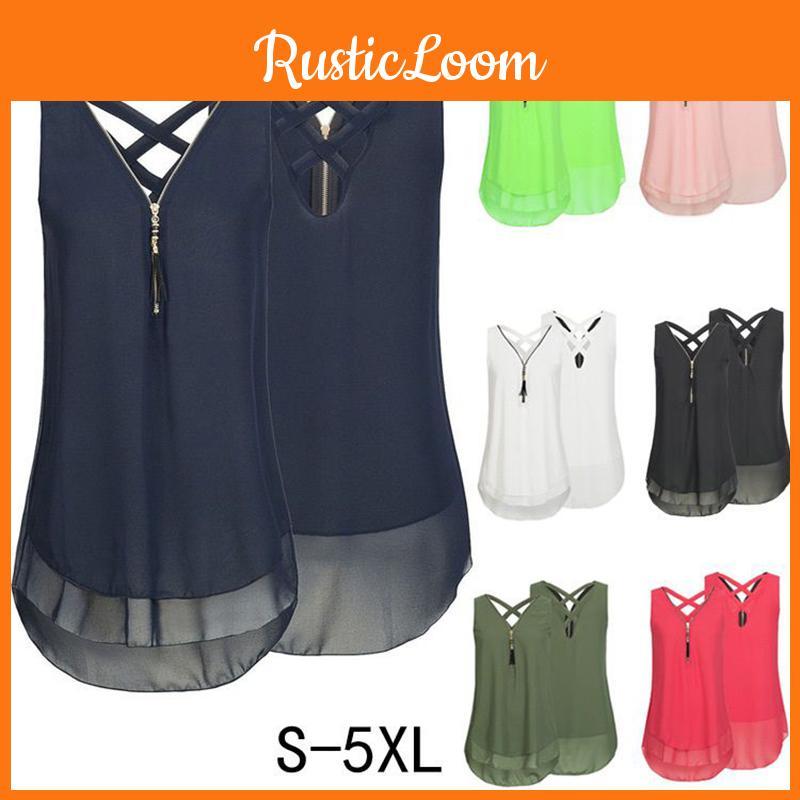 Stylish Women Sleeveless Vest With Cross Back Design And Convenient Front Zipper For Plus Sizes