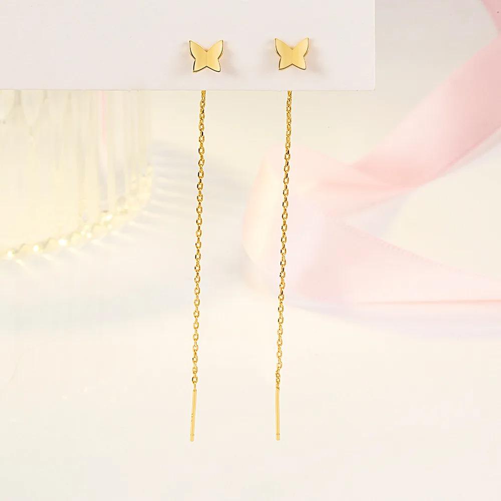 Korean Fashion Long Tassel Butterfly Drop Earrings for Women Simple Silver Color Straight Hanging Earrings Summer Jewelry Gifts