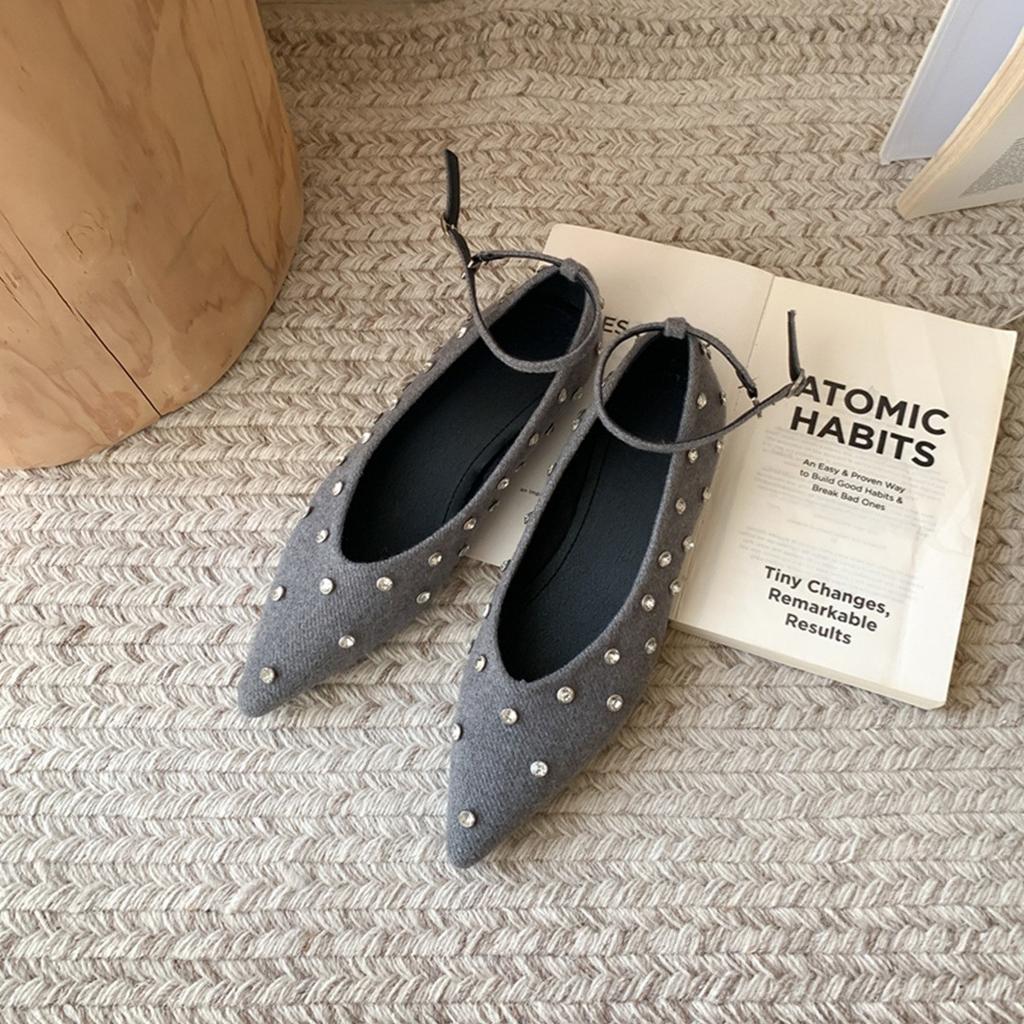 2025 spring new flat-soled single shoes for women, comfortable soft soles, not tired feet, fashionable diamond-encrusted women's shoes, high-end wear