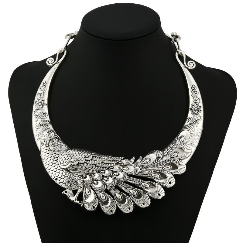Peacock Design Ethnic Necklace Alloy Retro Pendant For Party And Wear Casual