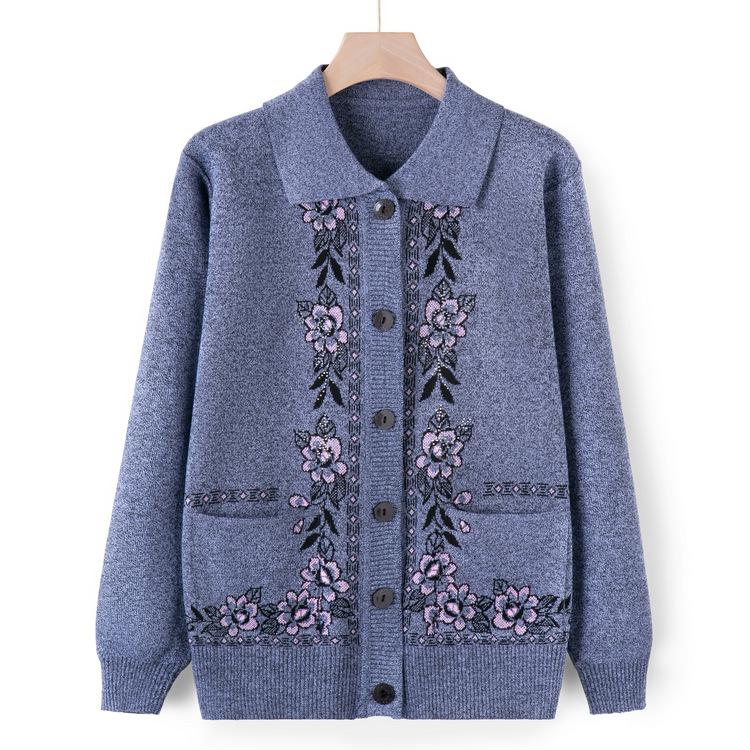 

Осенний трикотажный свитер с лацканами для пожилых людей, кардиган, куртка, женская, для мамы, осенне-зимняя одежда 4XL