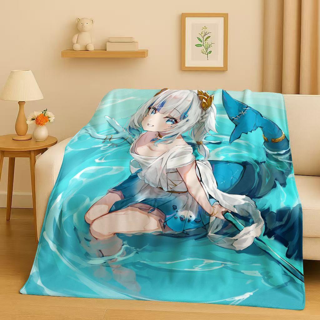 Anime Gawr Gura Hololive Cartoon Cute Girl Flannel Blanket,Ultra Soft Warm Plush Throw for Home Bedroom Bed Sofa Cover Gift Kid