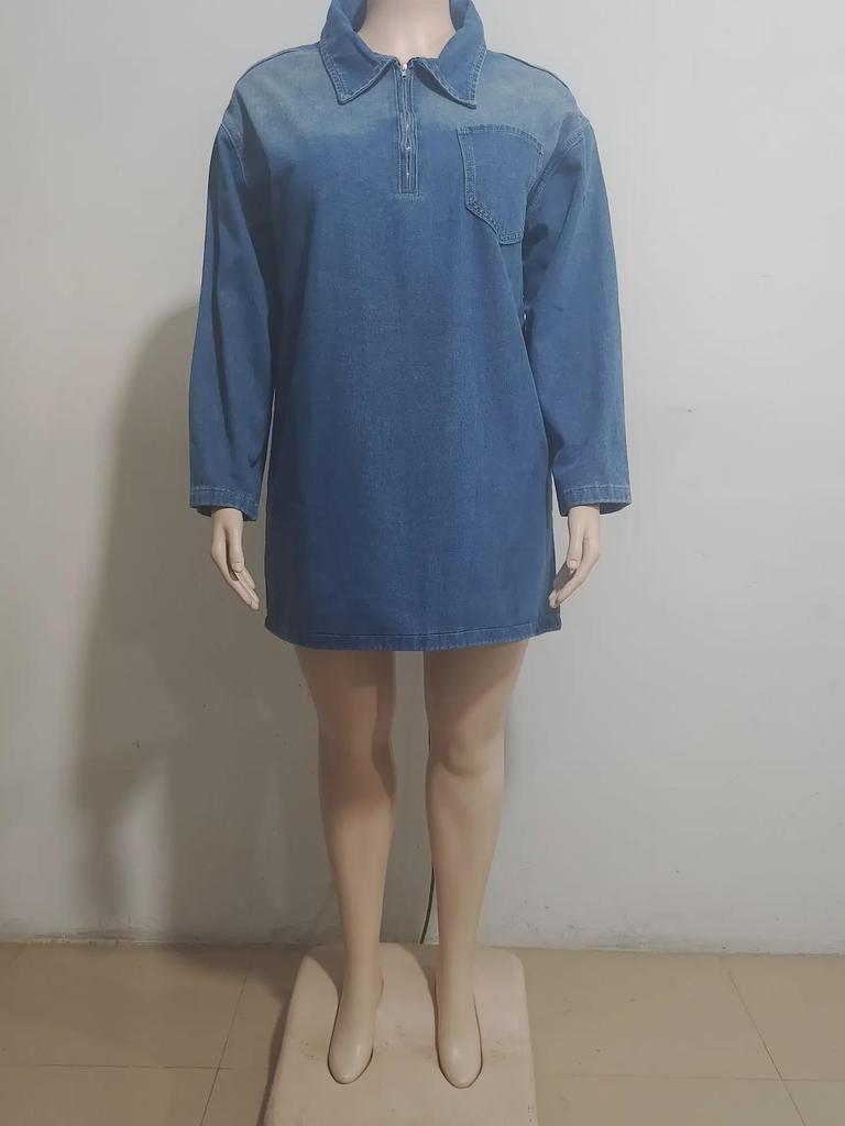 2024 European and American Women's Spring/Summer Loose Denim Lapel Dress