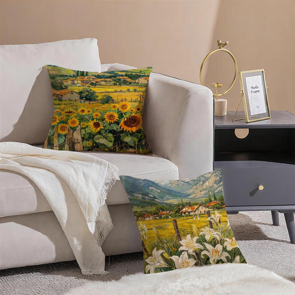 Landscape Style Painting Art Cushion Cover Pillowcase Short Plush Invisible zipper Room Sofa Cushion Cover