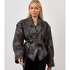 Womens Street Style Faux Leather Jacket With Notched Collar Tie PU Material Regular Fit Fashion Outerwear