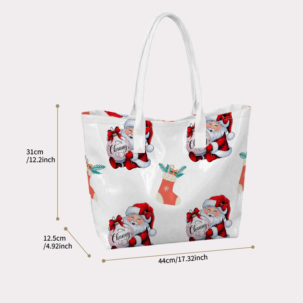 Christmas Santa Stocking Print Portable Tote Bag Casual Daily Carry Bag for Women Festive Handbag