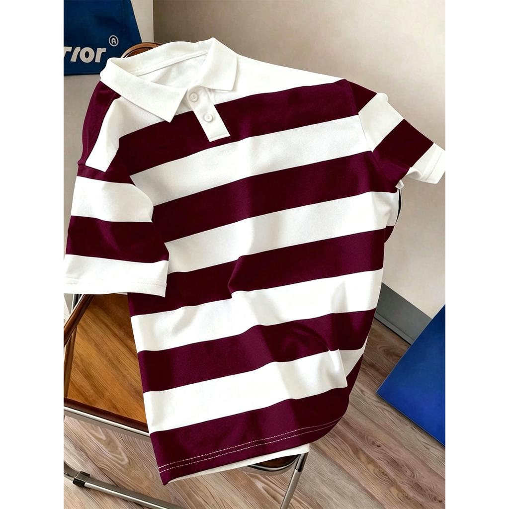 Stylish Gradient Striped Short-sleeve Polo Shirt, Ideal for Casual Daily Wear.