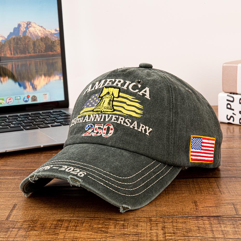 Vintage Washed Distressed America 250Th Anniversary 1776- Liberty Bell American Flag Embroidered Baseball Cap Men Women Adju